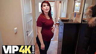 DEBT4k. Bank substitute gives pregnant MILF delay in exchange for quick sex