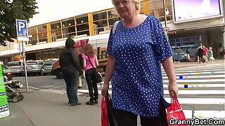 Huge boobs flaxen-haired granny pleases young stranger